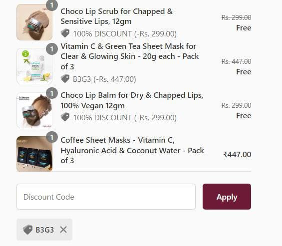 Mcaffeine Loot Deal : Buy 3 Get 3 Free  + Free Choco Lip Scrub (Worth ₹299) + Free Choco Lip Balm (Worth ₹299)