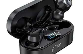 PTron Bassbuds Plus True Wireless Bluetooth 5.0 in Ear Earbuds, Deep Bass, IPX4 Water/Sweat Resistant, Passive Noise Canceling, Digital Display Case & with Mic (Black)