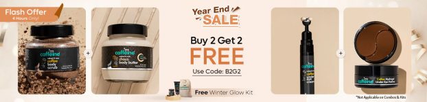 mCaffeine : Buy 2 Get 2 FREE + Free Bestseller Scrub Combo (Face scrub + Body scrub) worth at Rs 299 on all orders